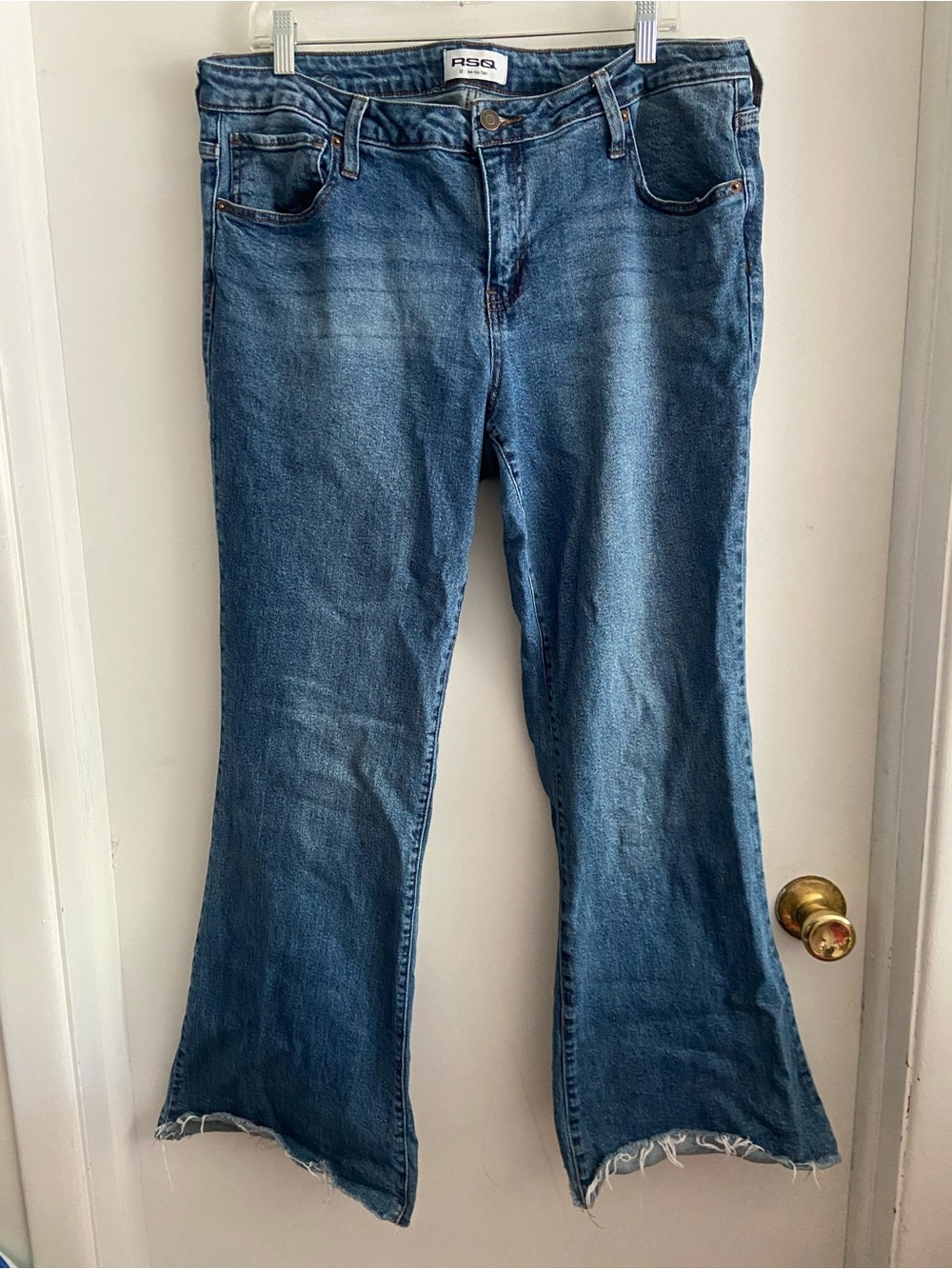 RSQ Medium Blue Flare Jeans with Raw Hem